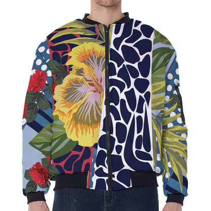 Exotic Patchwork Pattern Print Zip Sleeve Bomber Jacket