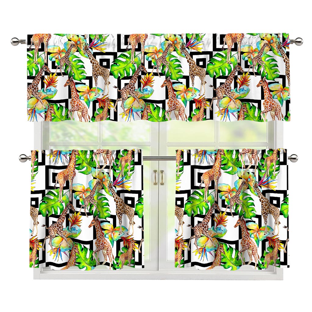 Exotic Tropical Giraffe Pattern Print 3 Piece Kitchen Curtains