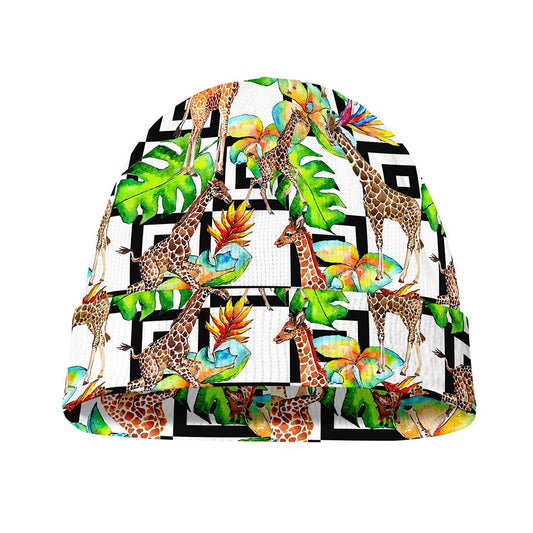 Exotic Tropical Giraffe Pattern Print Beanie