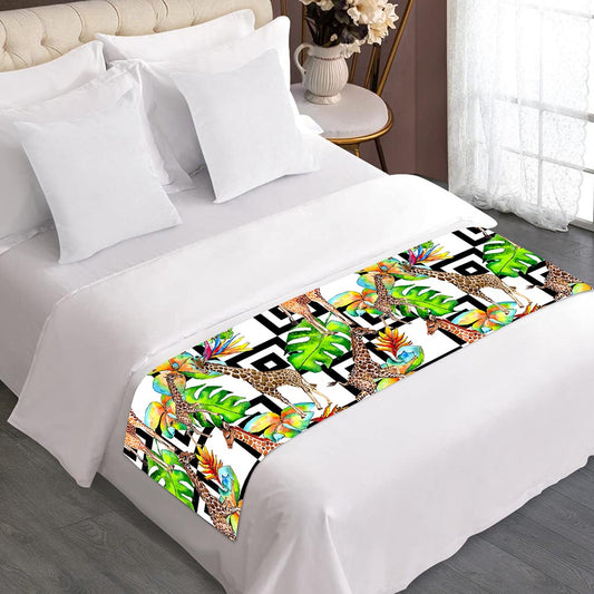 Exotic Tropical Giraffe Pattern Print Bed Runner