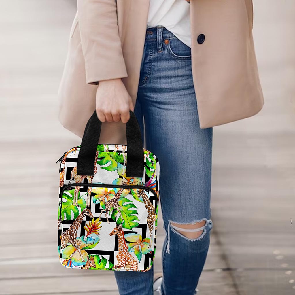Exotic Tropical Giraffe Pattern Print Bible Tote Bag