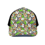 Exotic Tropical Giraffe Pattern Print Black Mesh Trucker Cap