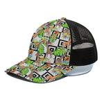 Exotic Tropical Giraffe Pattern Print Black Mesh Trucker Cap
