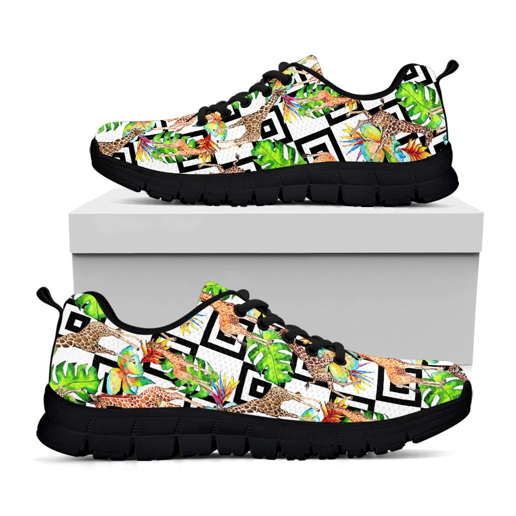 Exotic Tropical Giraffe Pattern Print Black Running Shoes