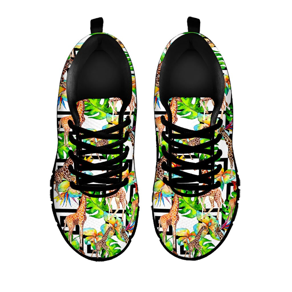 Exotic Tropical Giraffe Pattern Print Black Running Shoes