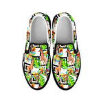 Exotic Tropical Giraffe Pattern Print Black Slip On Sneakers