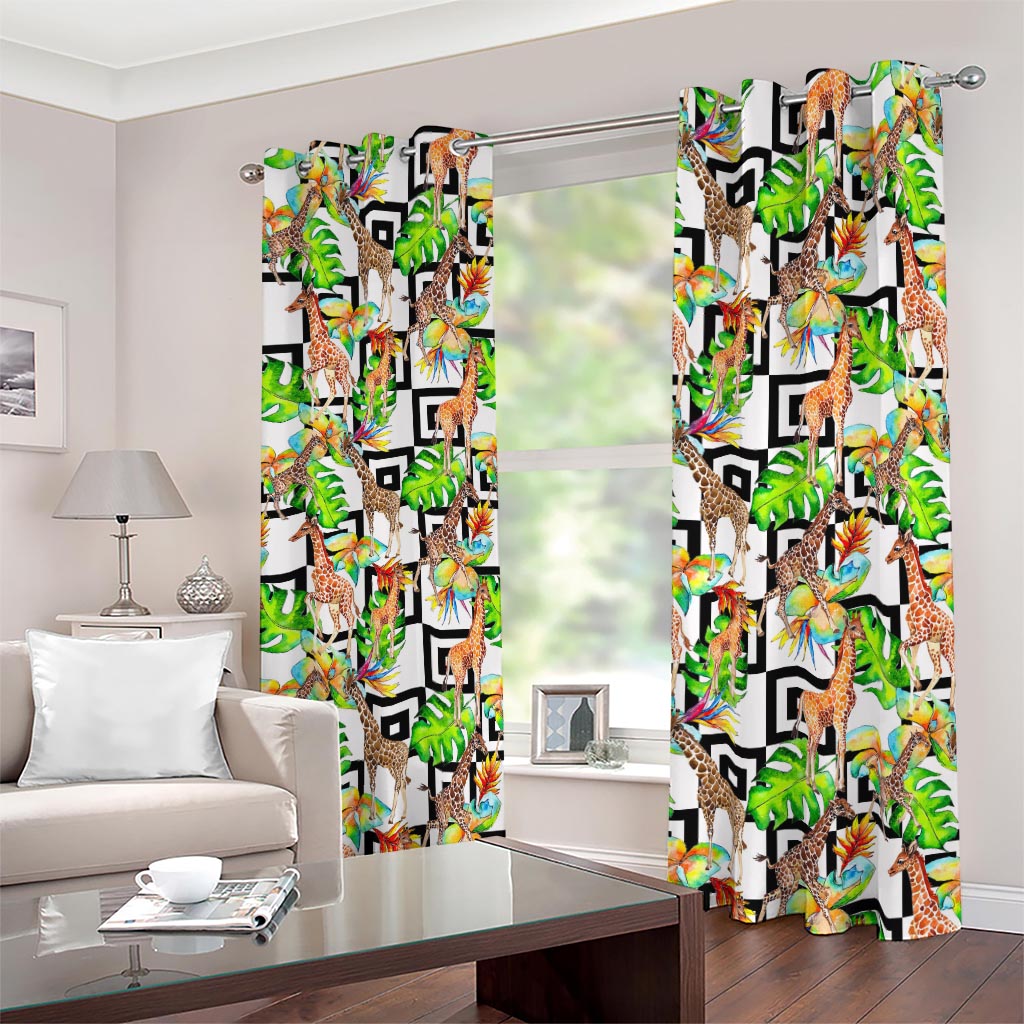 Exotic Tropical Giraffe Pattern Print Blackout Grommet Curtains