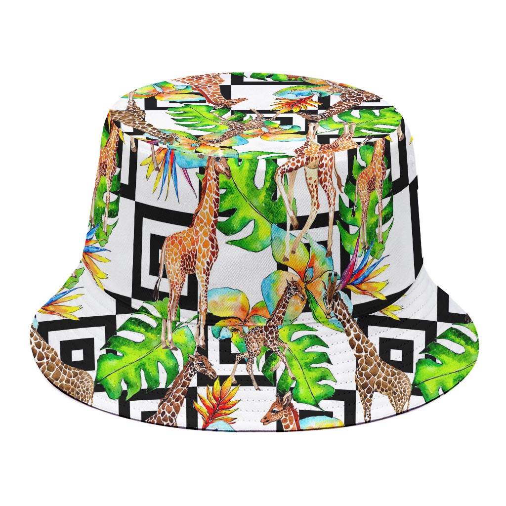 Exotic Tropical Giraffe Pattern Print Bucket Hat