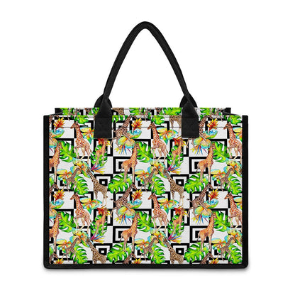Exotic Tropical Giraffe Pattern Print Canvas Tote Bag