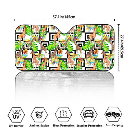 Exotic Tropical Giraffe Pattern Print Car Windshield Sun Shade