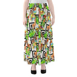 Exotic Tropical Giraffe Pattern Print Chiffon Maxi Skirt
