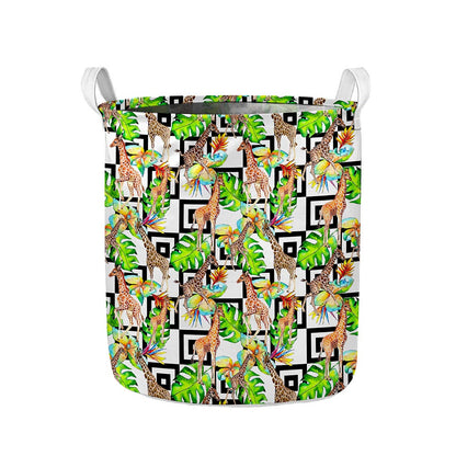 Exotic Tropical Giraffe Pattern Print Collapsible Laundry Basket