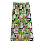Exotic Tropical Giraffe Pattern Print Cotton Front Slit Maxi Skirt