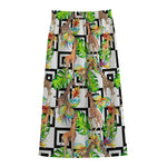Exotic Tropical Giraffe Pattern Print Cotton Front Slit Maxi Skirt