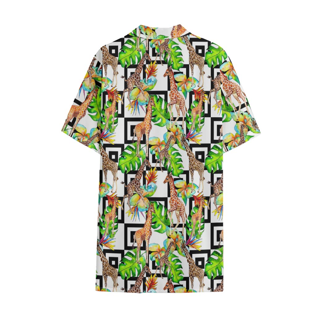 Exotic Tropical Giraffe Pattern Print Cotton Hawaiian Shirt