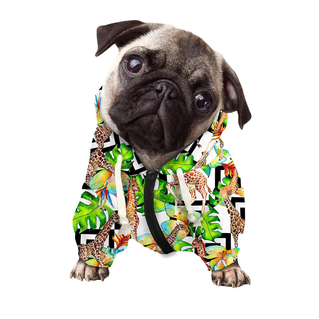 Exotic Tropical Giraffe Pattern Print Dog Zip Up Hoodie
