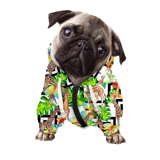 Exotic Tropical Giraffe Pattern Print Dog Zip Up Hoodie