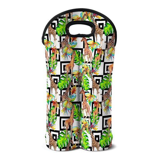 Exotic Tropical Giraffe Pattern Print Double Neoprene Wine Tote
