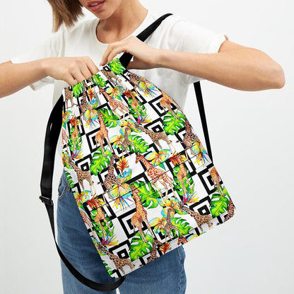 Exotic Tropical Giraffe Pattern Print Drawstring Backpack