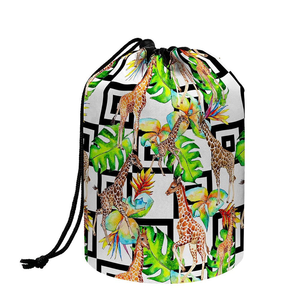 Exotic Tropical Giraffe Pattern Print Drawstring Makeup Bag