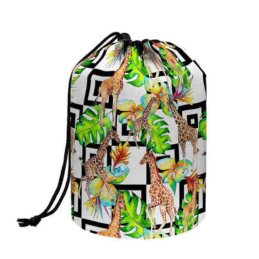 Exotic Tropical Giraffe Pattern Print Drawstring Makeup Bag