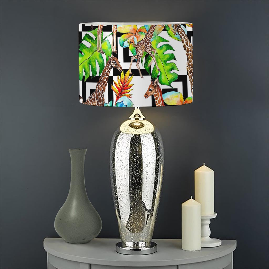 Exotic Tropical Giraffe Pattern Print Drum Lamp Shade