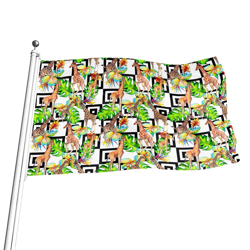 Exotic Tropical Giraffe Pattern Print Flag