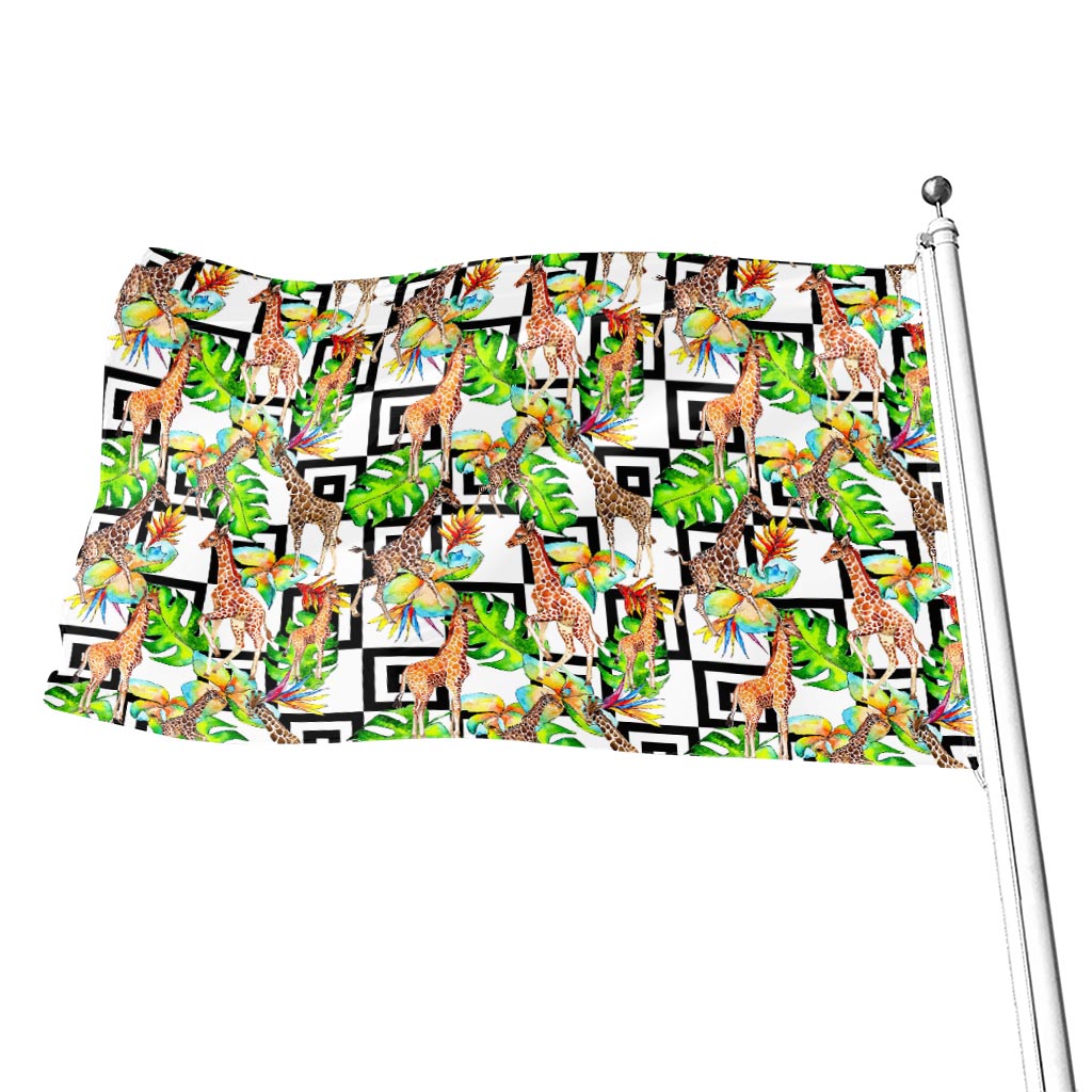 Exotic Tropical Giraffe Pattern Print Flag