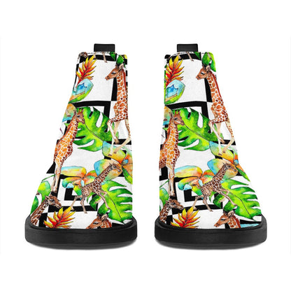 Exotic Tropical Giraffe Pattern Print Flat Ankle Boots