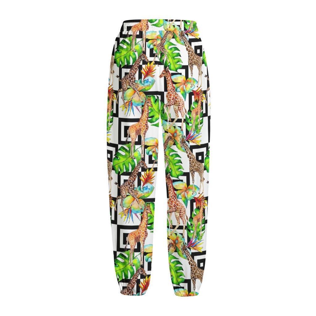 Exotic Tropical Giraffe Pattern Print Fleece Lined Knit Pants