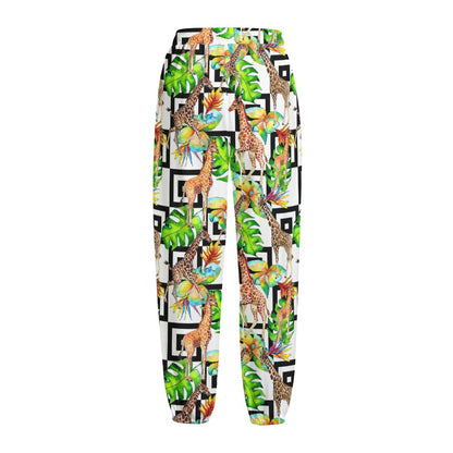 Exotic Tropical Giraffe Pattern Print Fleece Lined Knit Pants