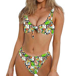 Exotic Tropical Giraffe Pattern Print Front Bow Tie Bikini