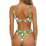 Exotic Tropical Giraffe Pattern Print Front Bow Tie Bikini