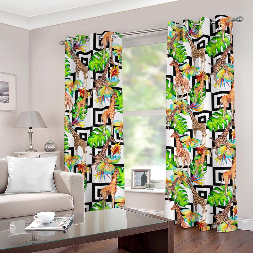 Exotic Tropical Giraffe Pattern Print Grommet Curtains