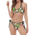 Exotic Tropical Giraffe Pattern Print Halter Scoop Tie Side Bikini