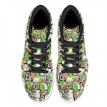 Exotic Tropical Giraffe Pattern Print High Top Leather Sneakers