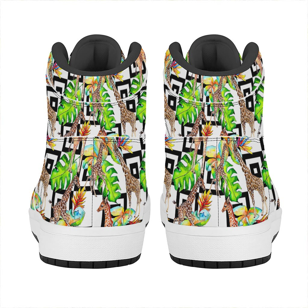 Exotic Tropical Giraffe Pattern Print High Top Leather Sneakers