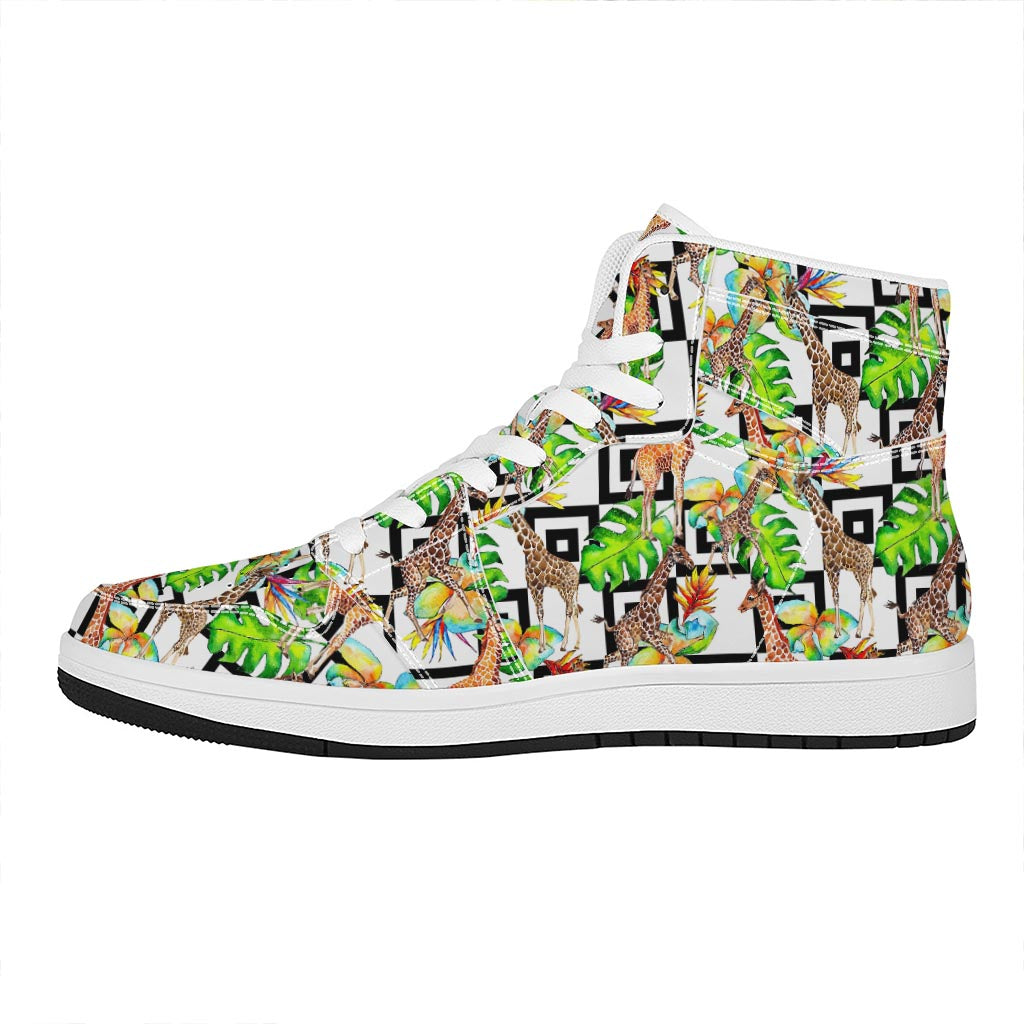 Exotic Tropical Giraffe Pattern Print High Top Leather Sneakers