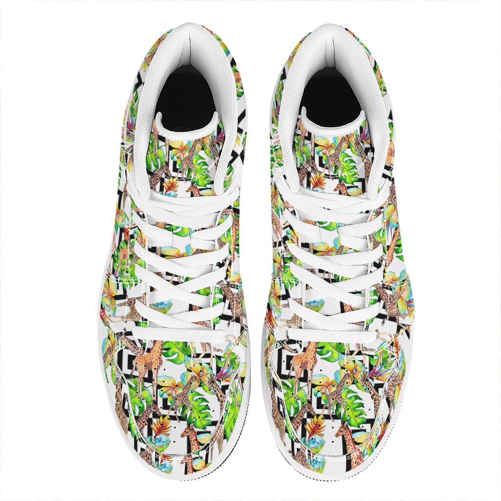Exotic Tropical Giraffe Pattern Print High Top Leather Sneakers