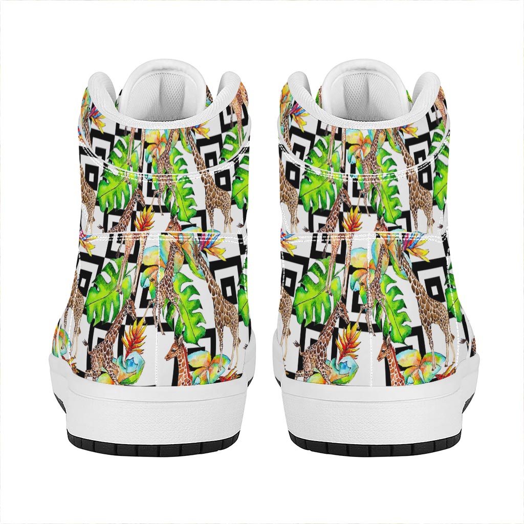 Exotic Tropical Giraffe Pattern Print High Top Leather Sneakers