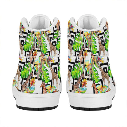 Exotic Tropical Giraffe Pattern Print High Top Leather Sneakers