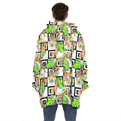 Exotic Tropical Giraffe Pattern Print Hoodie Blanket
