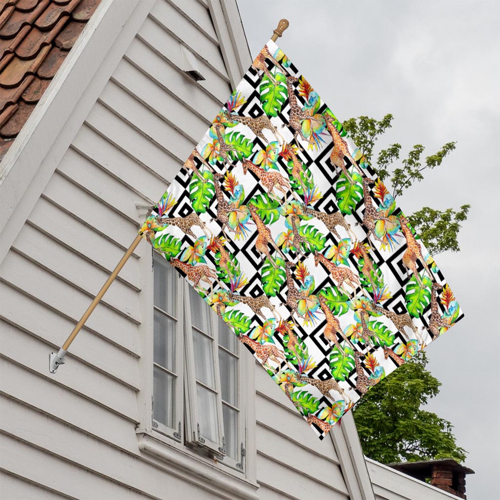 Exotic Tropical Giraffe Pattern Print House Flag