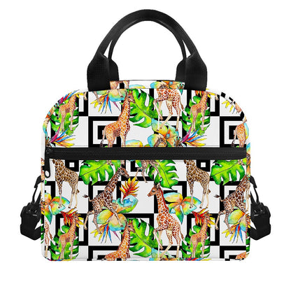 Exotic Tropical Giraffe Pattern Print Insulated Lunch Bag