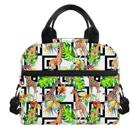Exotic Tropical Giraffe Pattern Print Insulated Lunch Bag
