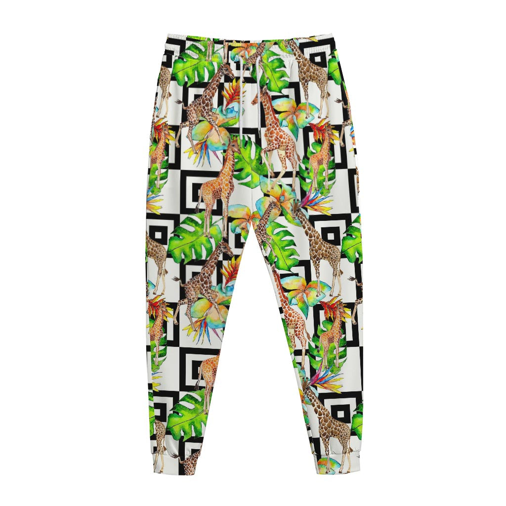 Exotic Tropical Giraffe Pattern Print Jogger Pants