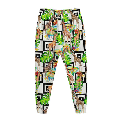 Exotic Tropical Giraffe Pattern Print Jogger Pants