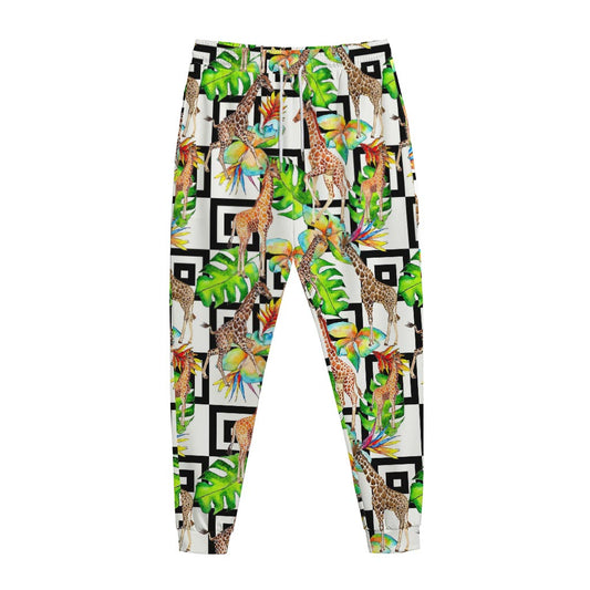 Exotic Tropical Giraffe Pattern Print Jogger Pants
