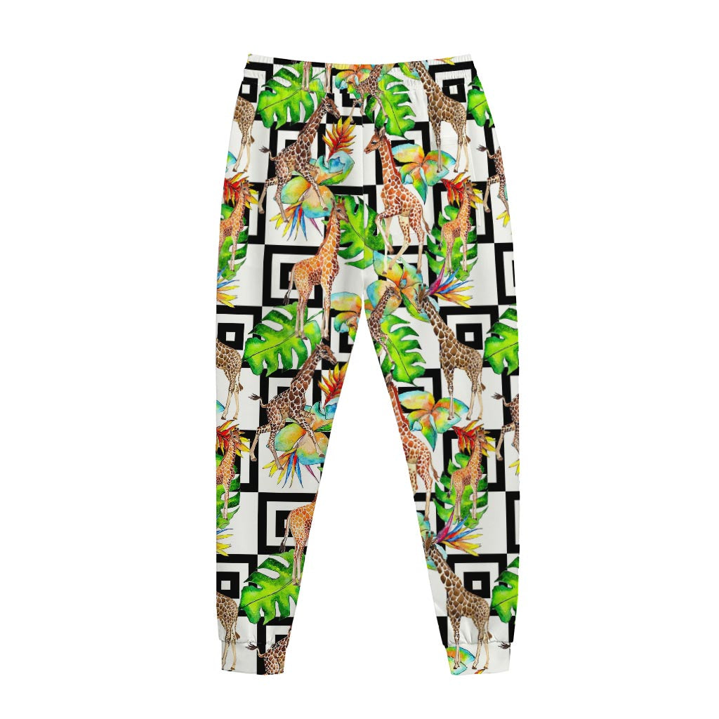 Exotic Tropical Giraffe Pattern Print Jogger Pants