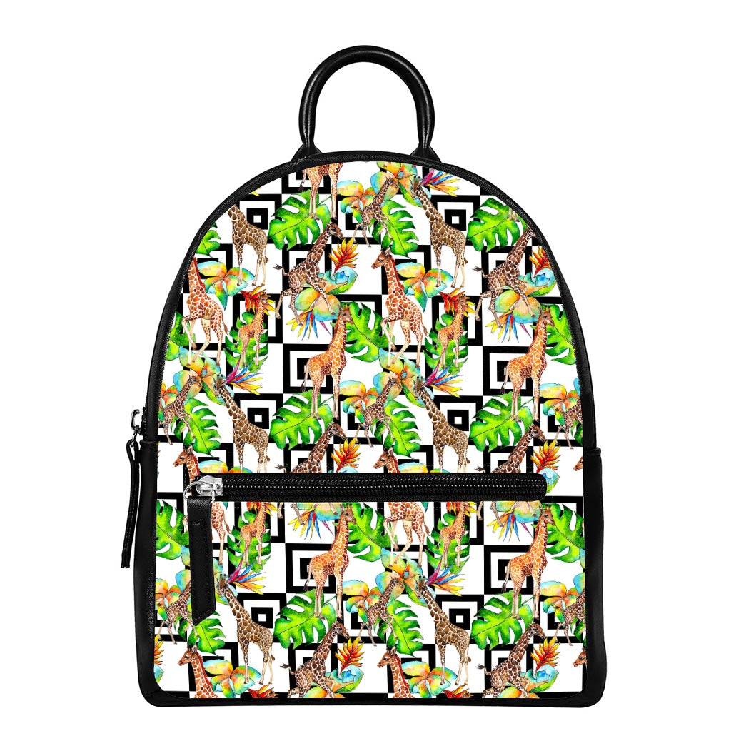 Exotic Tropical Giraffe Pattern Print Leather Backpack